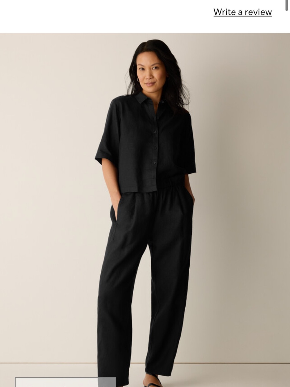 Organic Linen Pleated Lantern Pant, Size M, Black